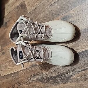 Sperry Top Sider Boots Womens 7.5 Rain Ankle Booties Beige Waterproof Casual